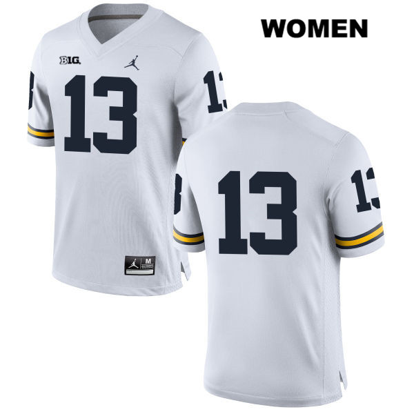 Women's NCAA Michigan Wolverines Eddie McDoom #13 No Name White Jordan Brand Authentic Stitched Football College Jersey JG25K82VE